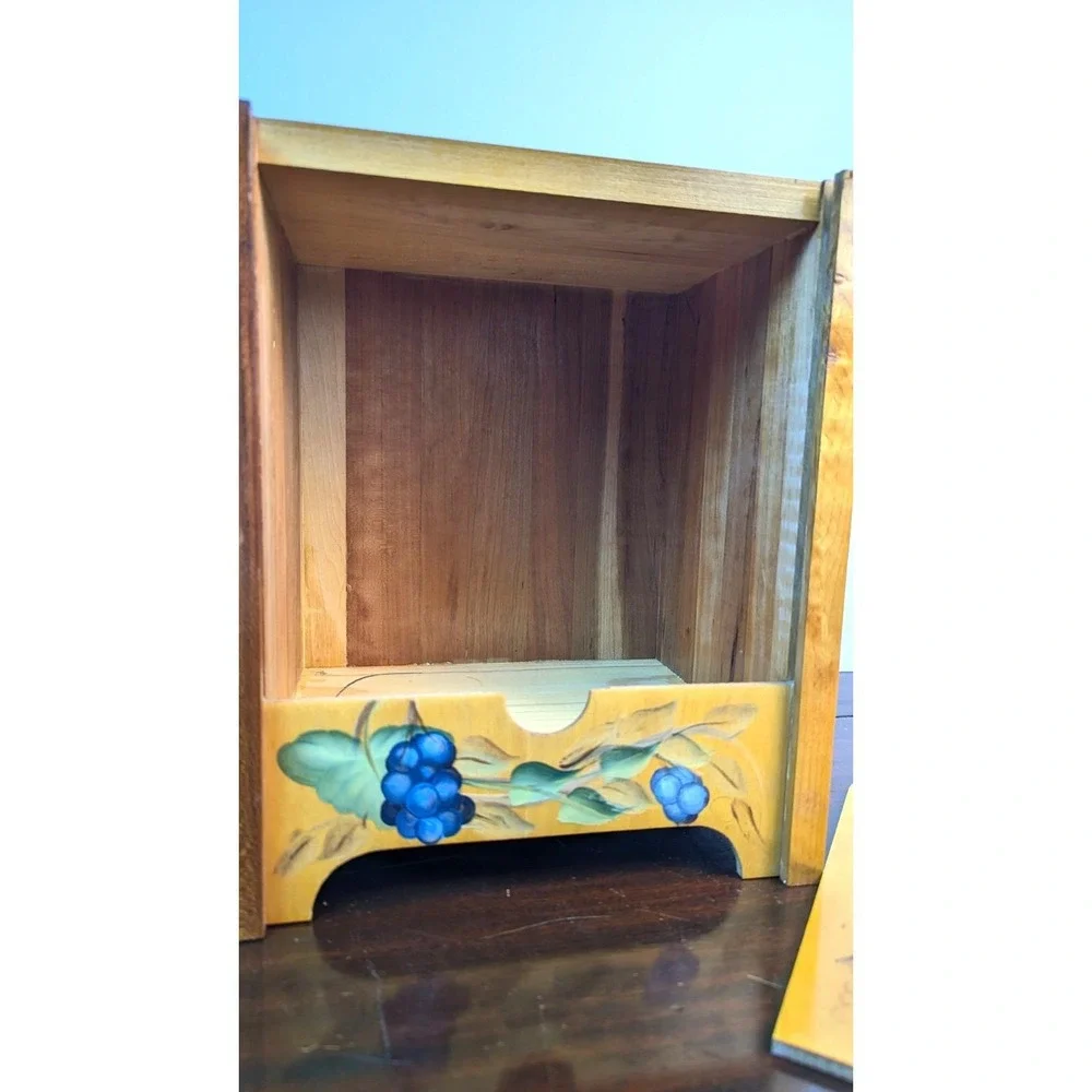 Hand Painted Wooden Storage Recipe Box Mail Organizer Grape Vine Kitchen Decor